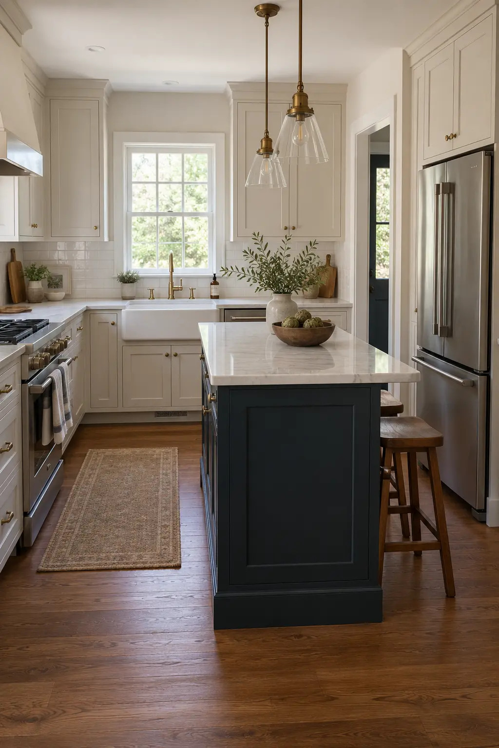 Ground the Room With Deep Navy tiny kitchen with island idea