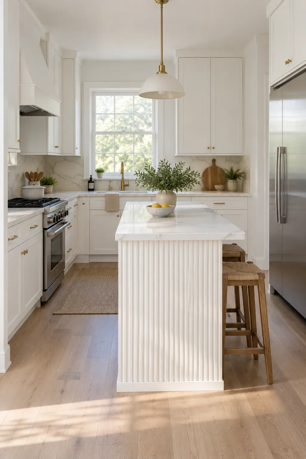 Keep an All-White Island Textural tiny kitchen with island idea