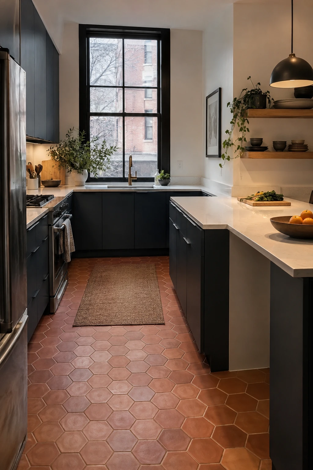 Offset peninsula separating cooking and household circulation