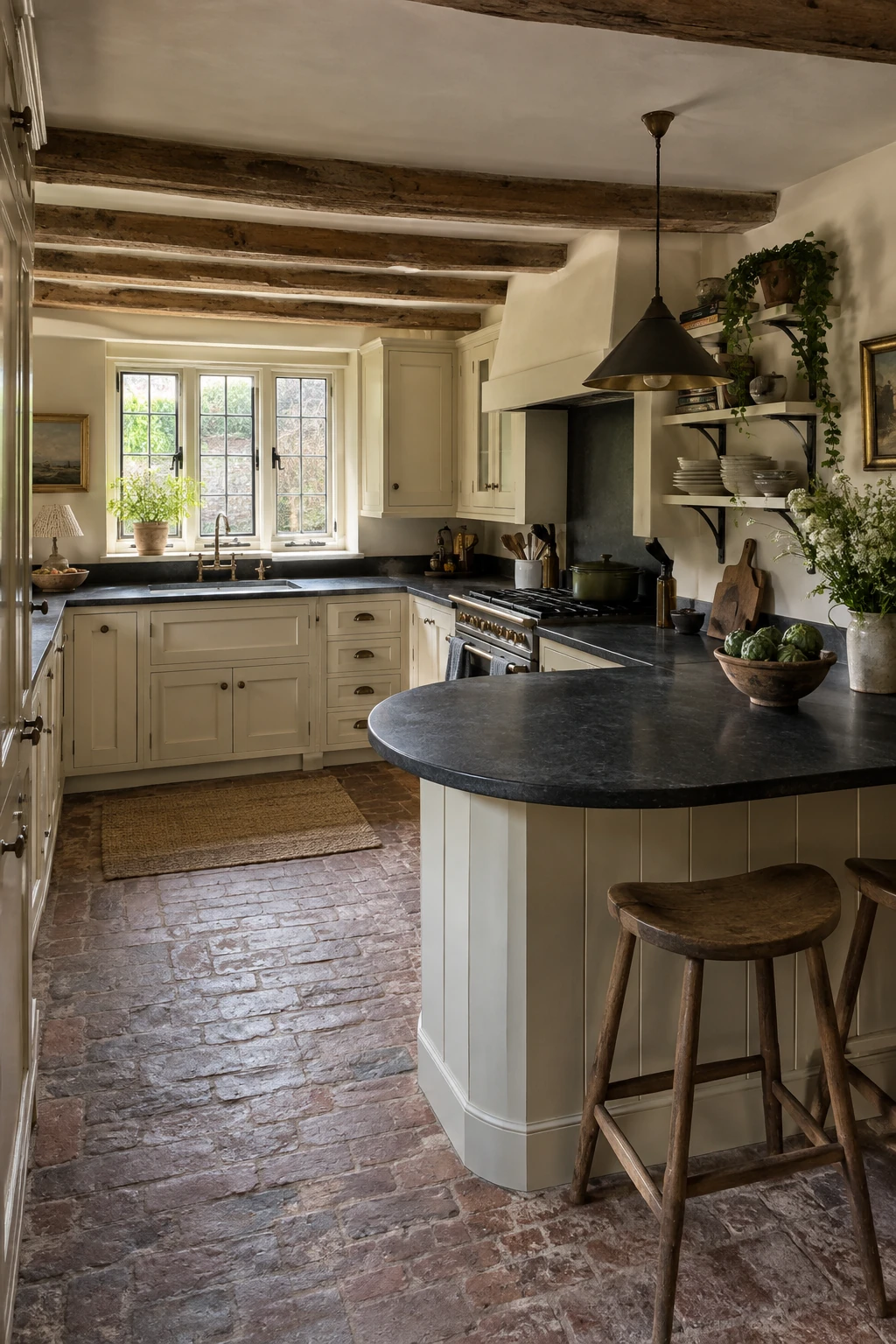 U-shaped kitchen peninsula with rounded outer end