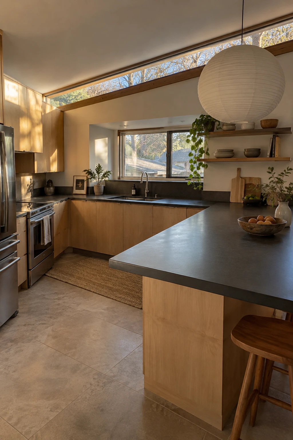 Deep prep peninsula in a U-shaped kitchen
