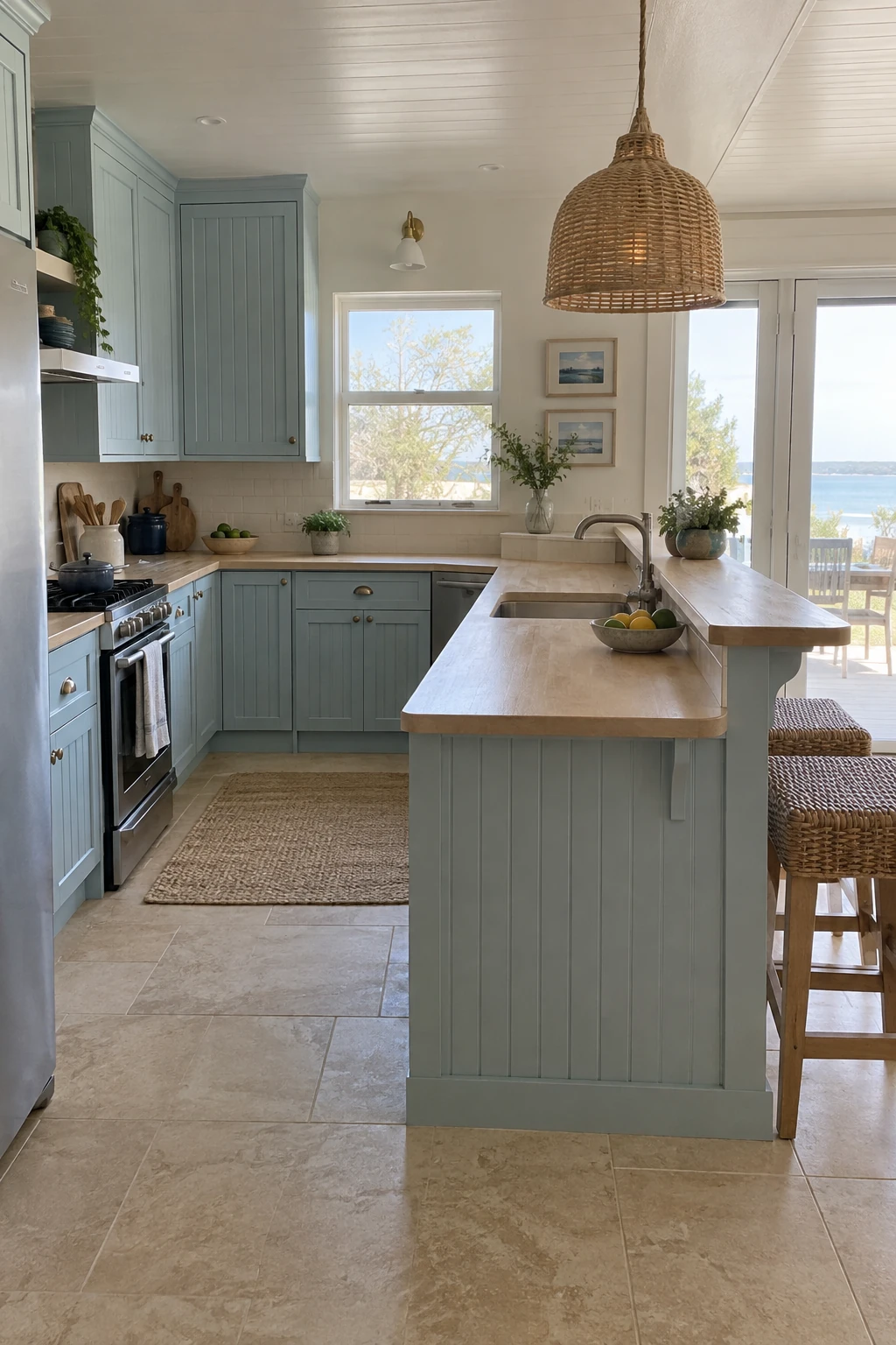 Two-level peninsula with raised serving ledge
