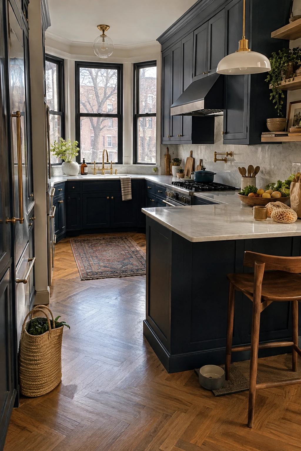 Grocery landing zone near pantry and refrigerator