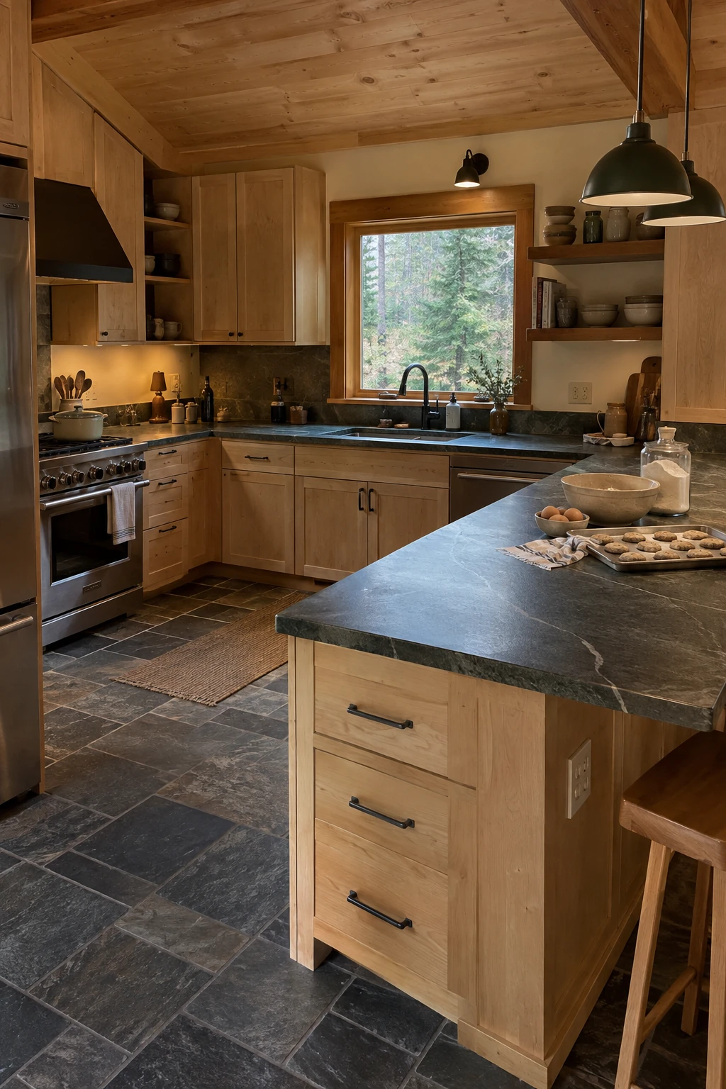 Baking center with deep drawers in a peninsula