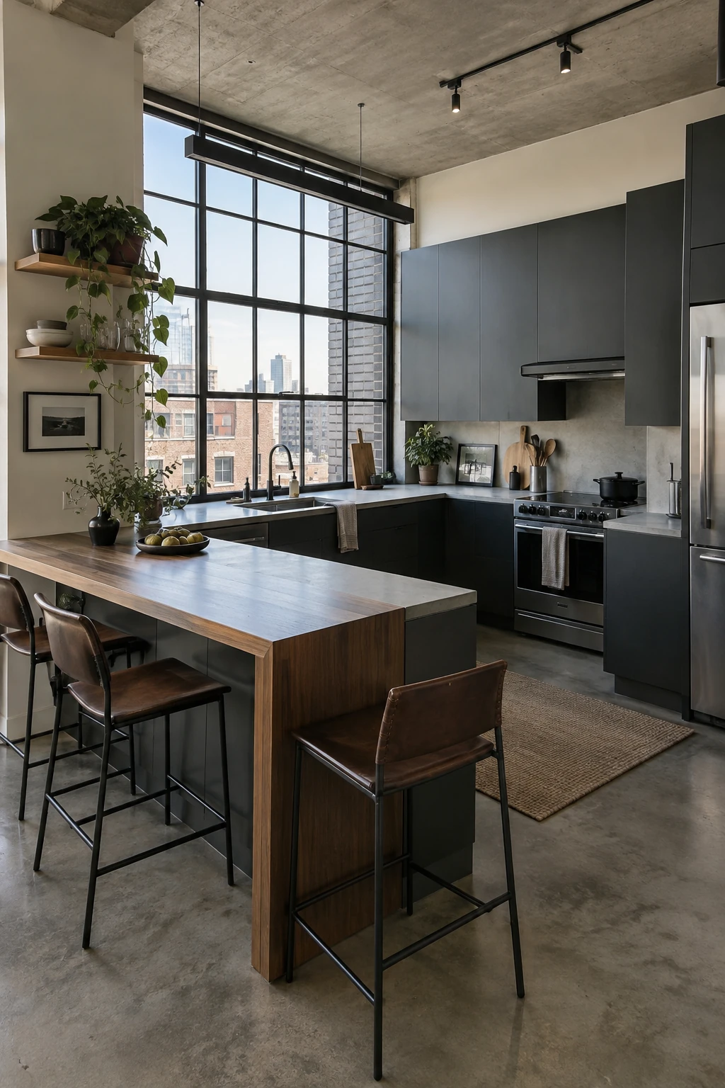 End and side seating around a kitchen peninsula
