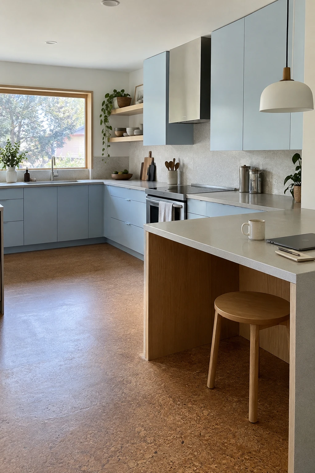 Adaptable open-knee work bay in a kitchen peninsula