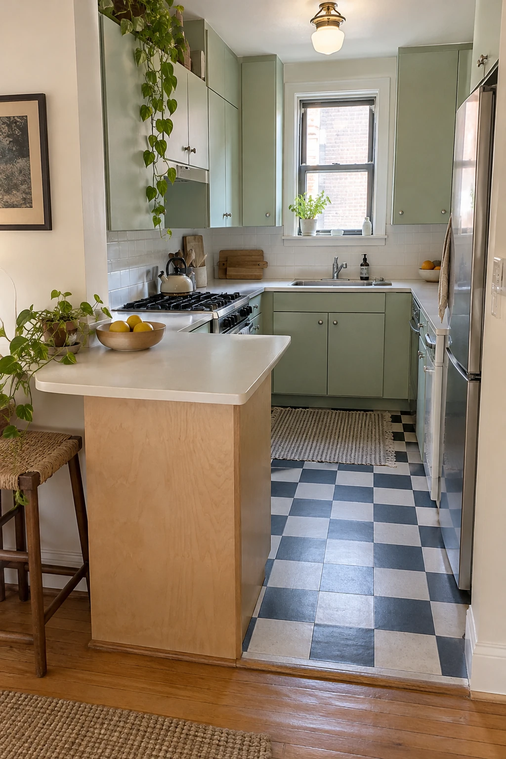 Very compact U-shaped kitchen with a short peninsula