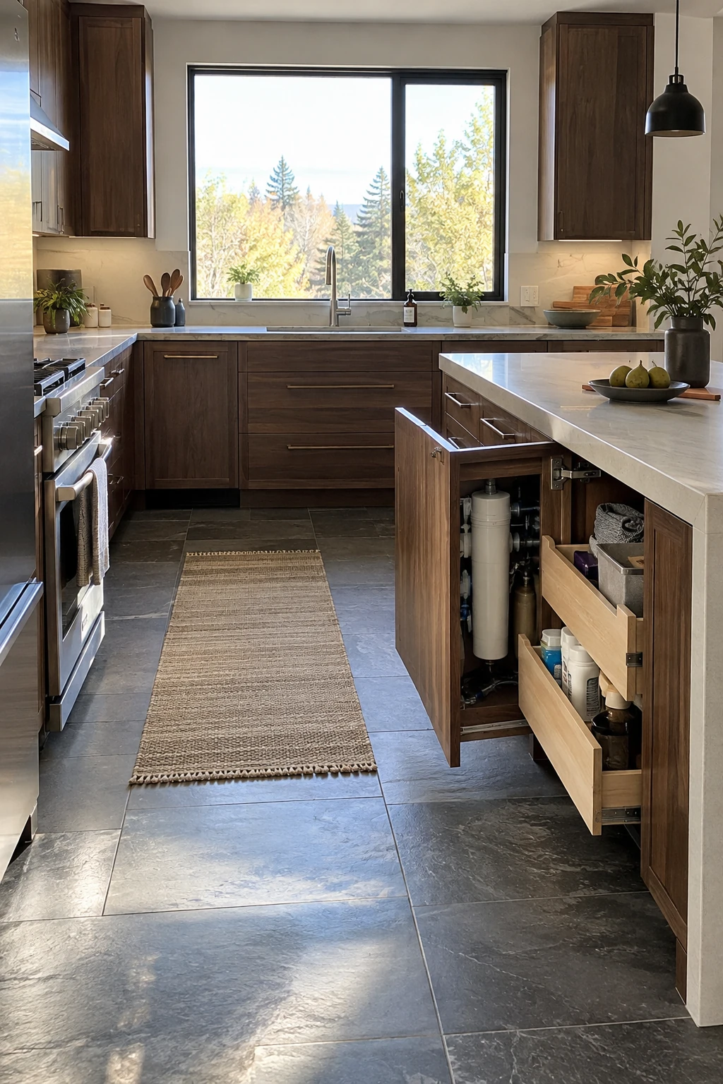 Maintenance-ready peninsula with accessible hardware and services
