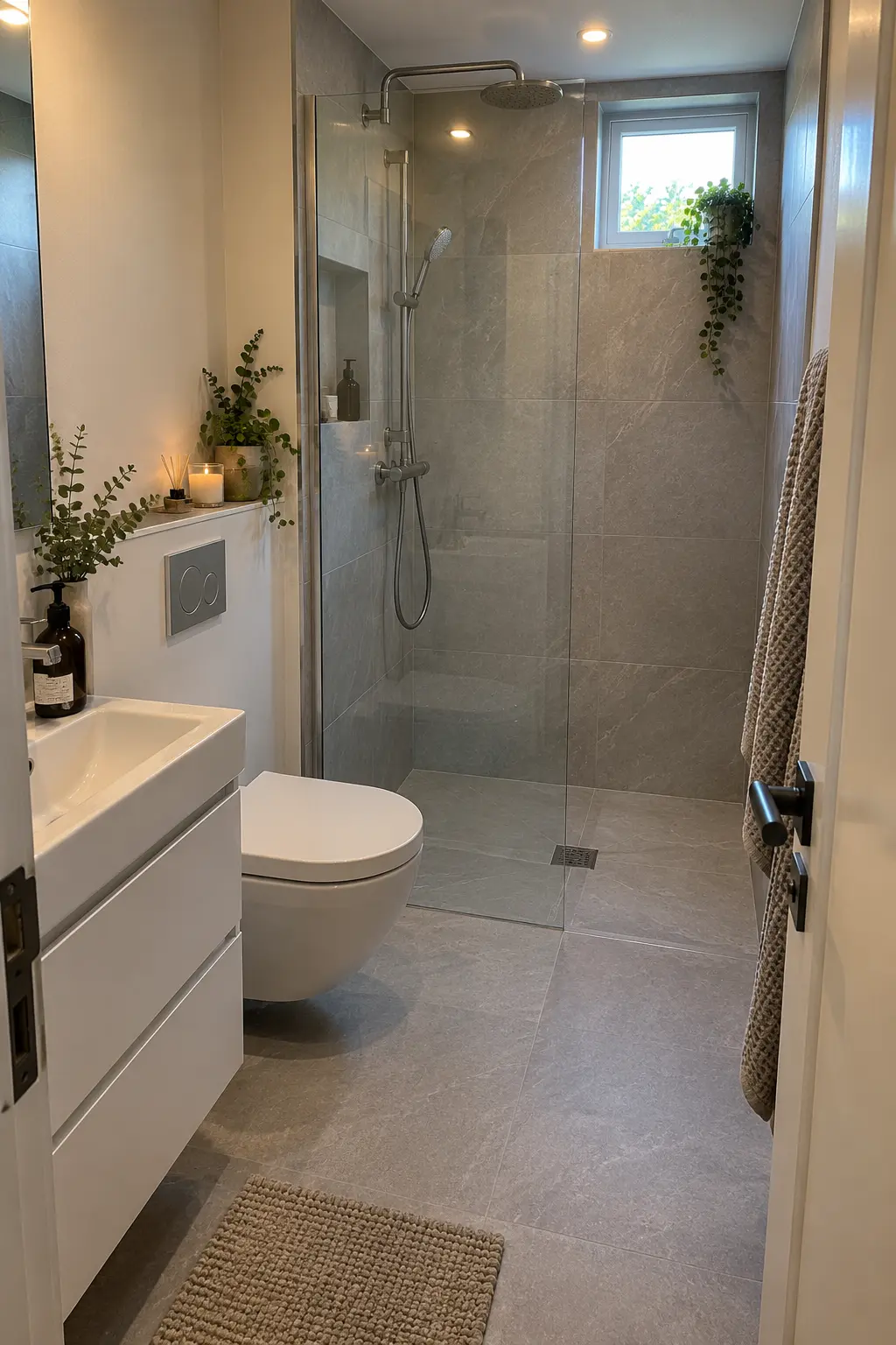Continue One Light Floor Color in a realistic very small bathroom with a functional shower