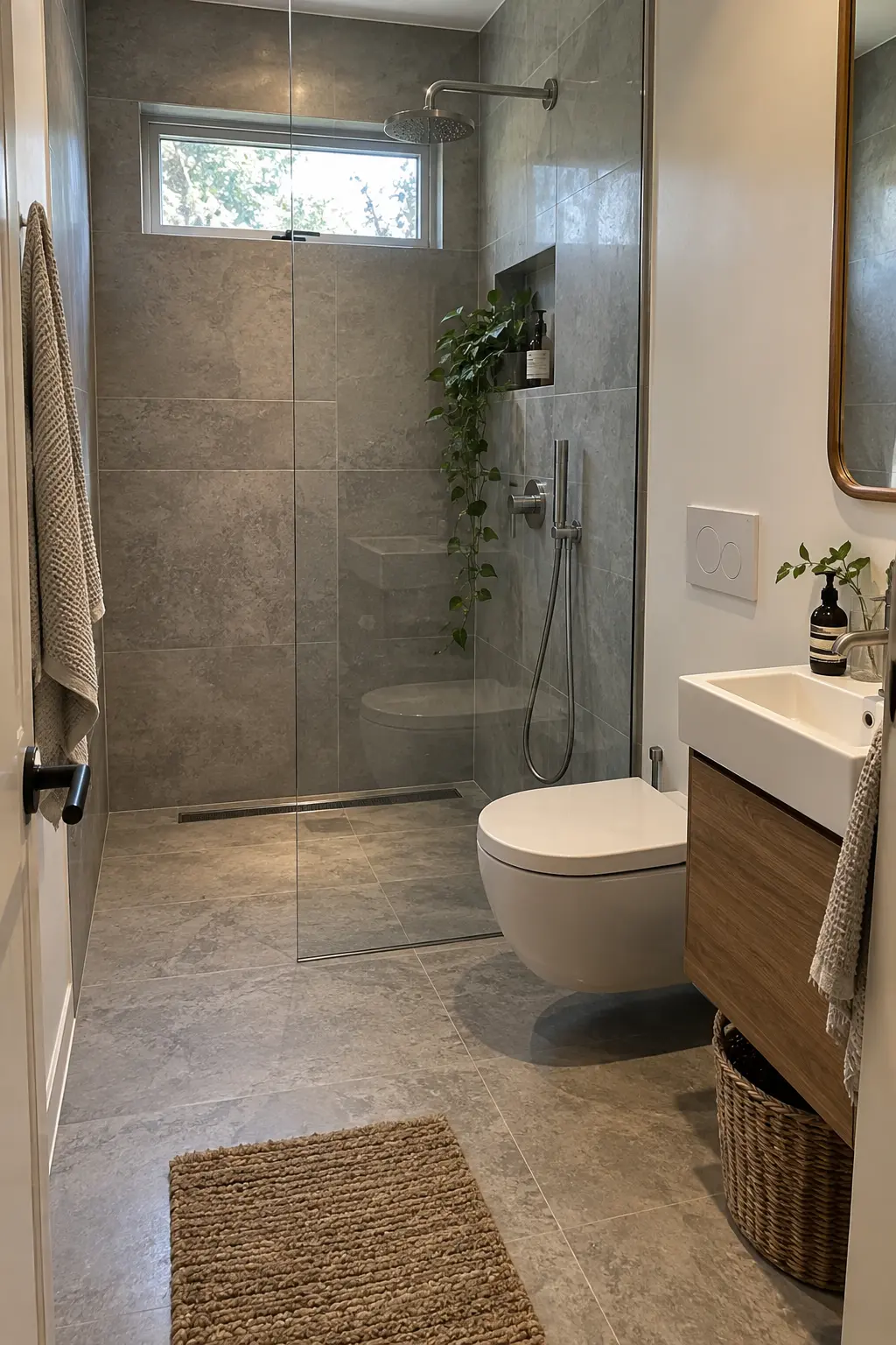 Plan a Curbless Shower From the Structure Up in a realistic very small bathroom with a functional shower