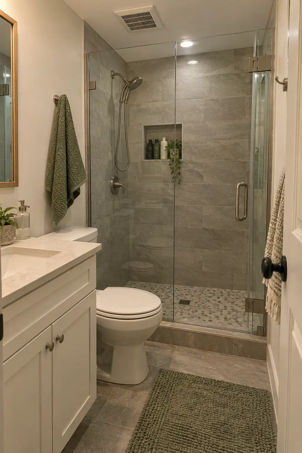 Install a Quiet, Properly Ducted Exhaust Fan in a realistic very small bathroom with a functional shower