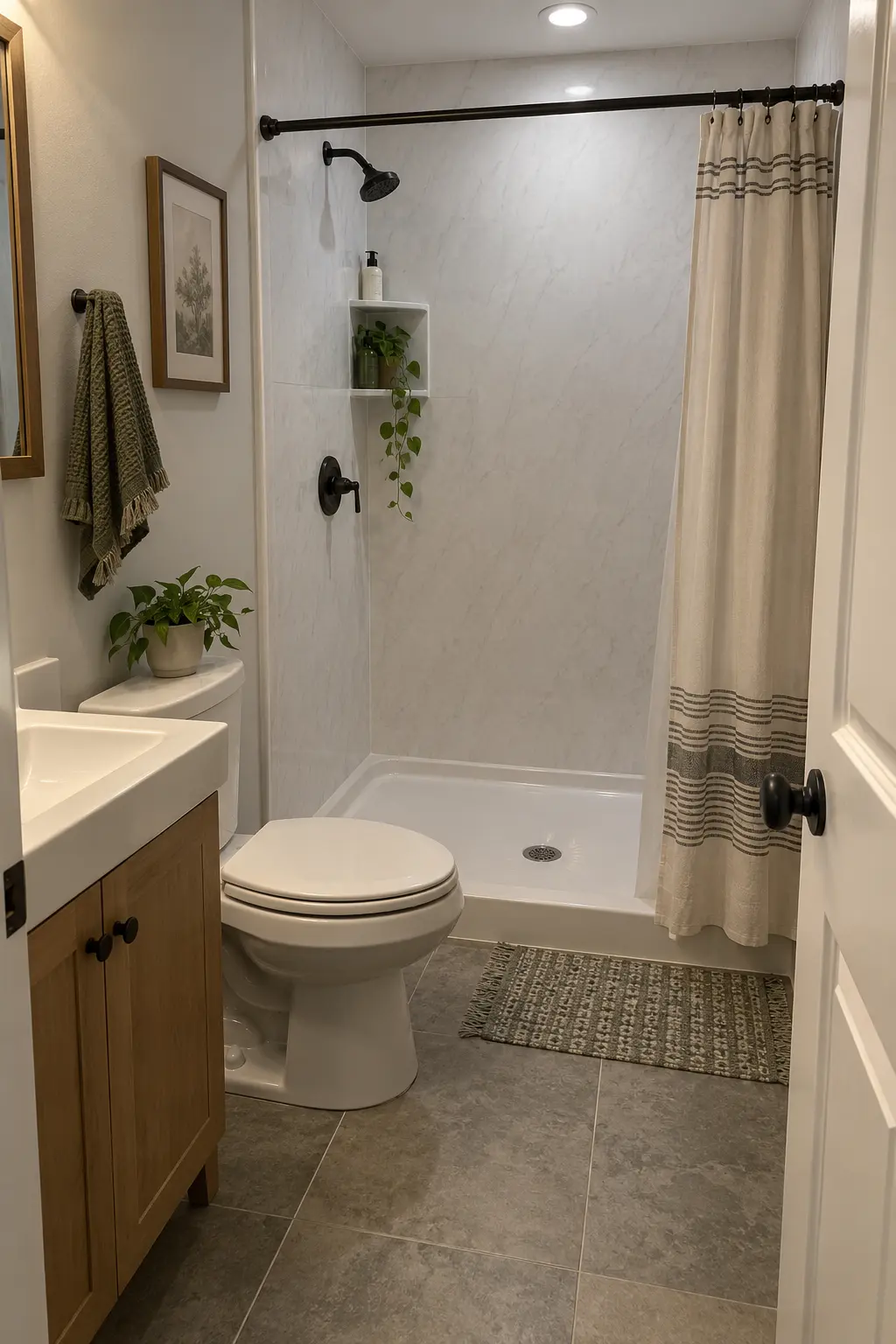 Use a Quality Wall-Panel System on a Budget in a realistic very small bathroom with a functional shower