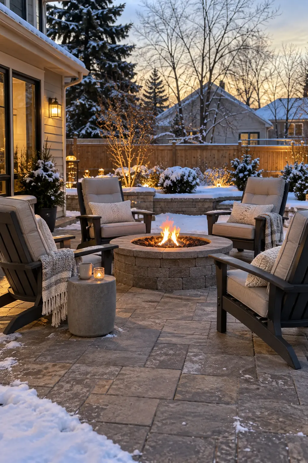 Choose Chairs That Work With Bulky Coats in a winter backyard