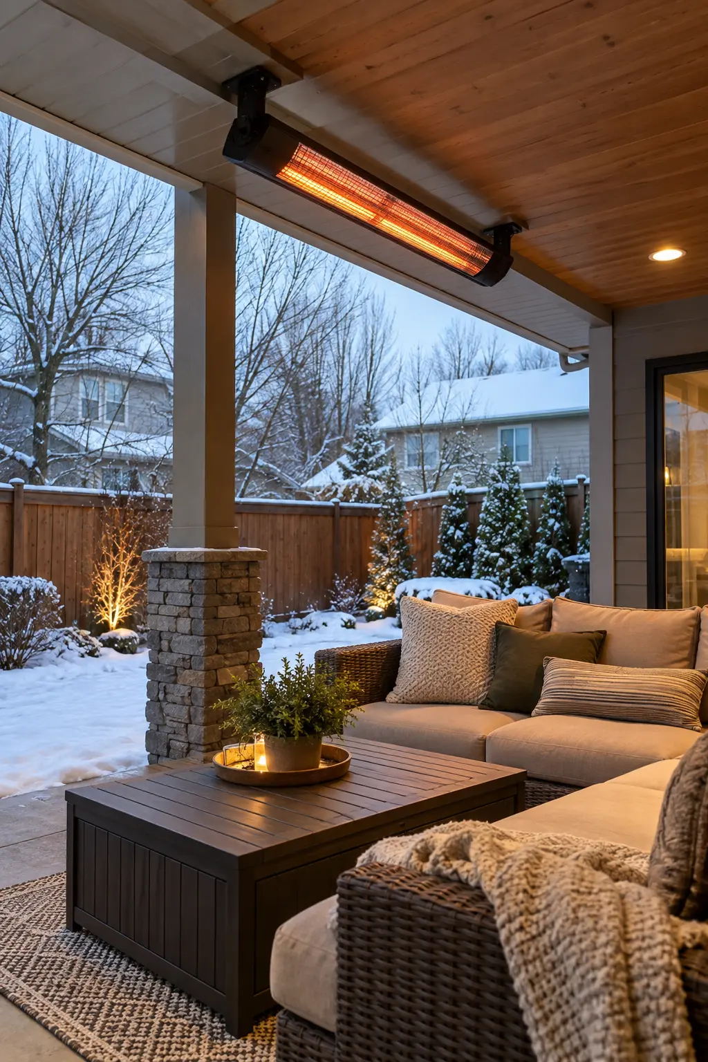 Install an Outdoor-Rated Electric Heater in a winter backyard