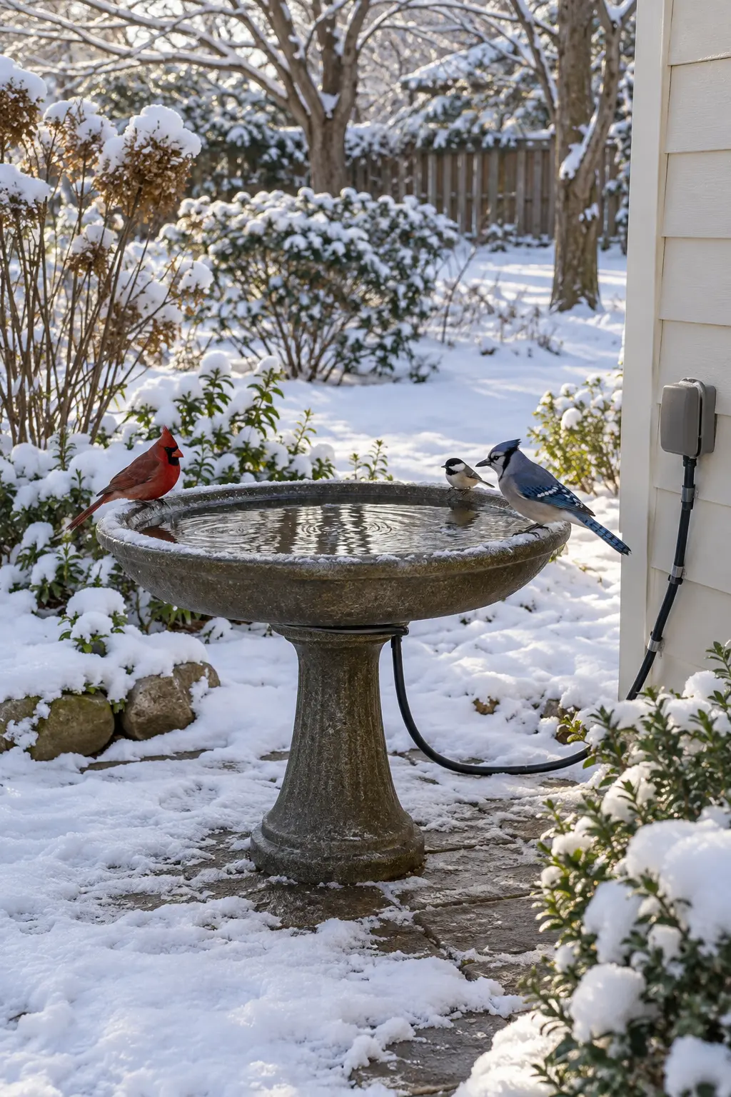 Provide Unfrozen Water in a winter backyard