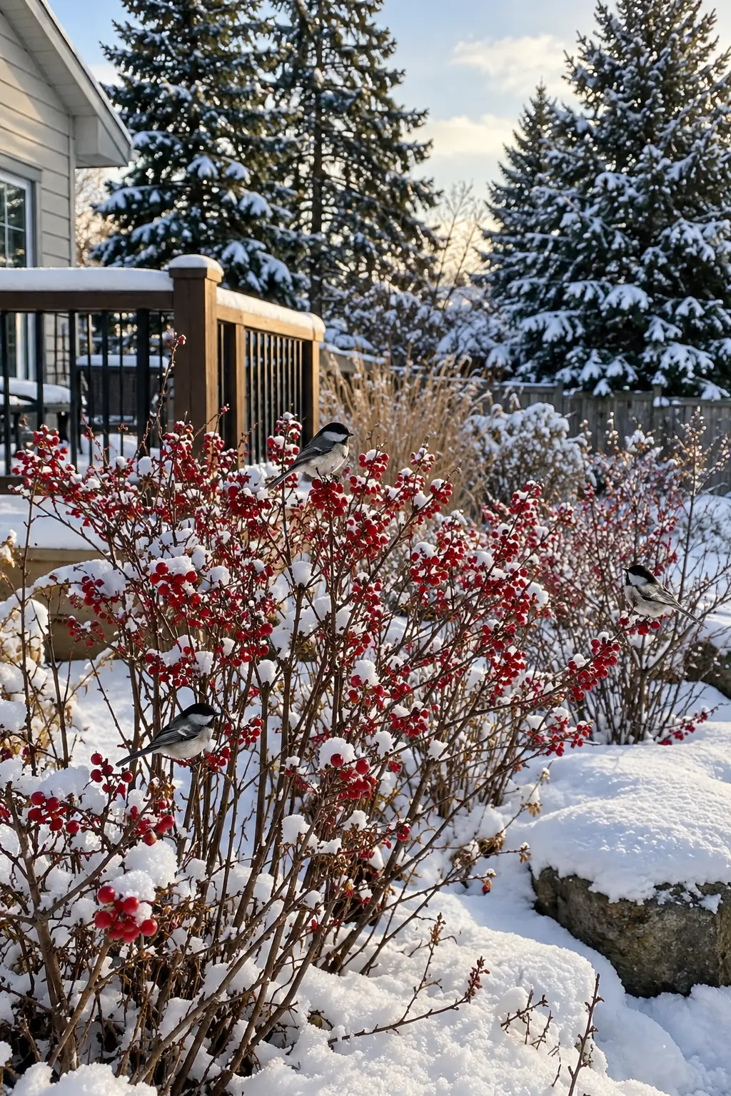 Plant Berry-Producing Native Shrubs in a winter backyard