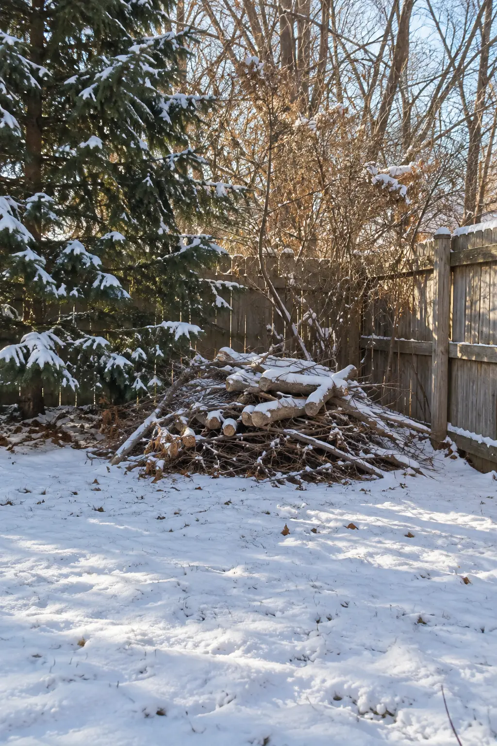 Create a Discreet Brush-Pile Shelter in a winter backyard