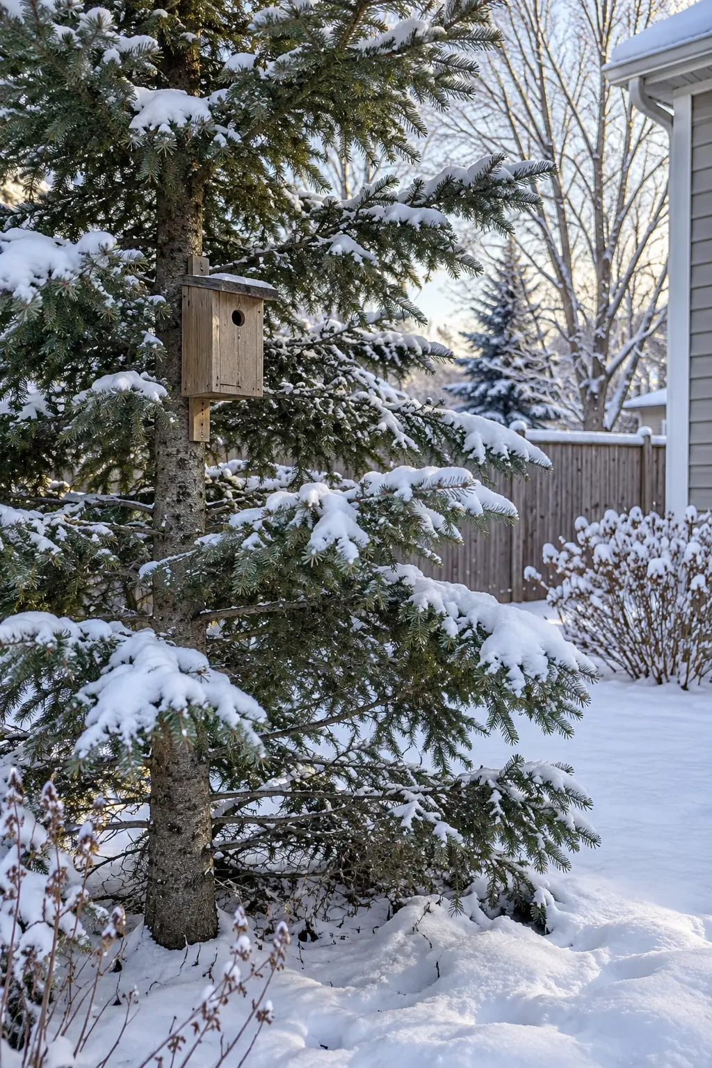 Add a Winter Roosting Box in a winter backyard