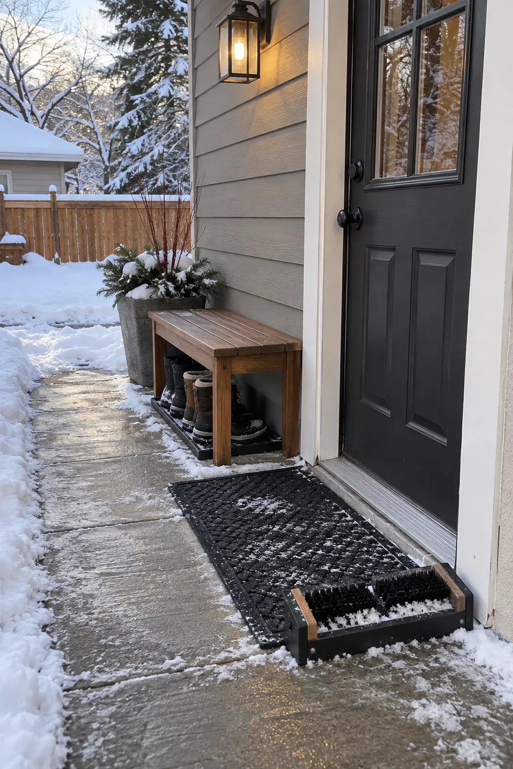 Add a Boot-Scraping Station in a winter backyard