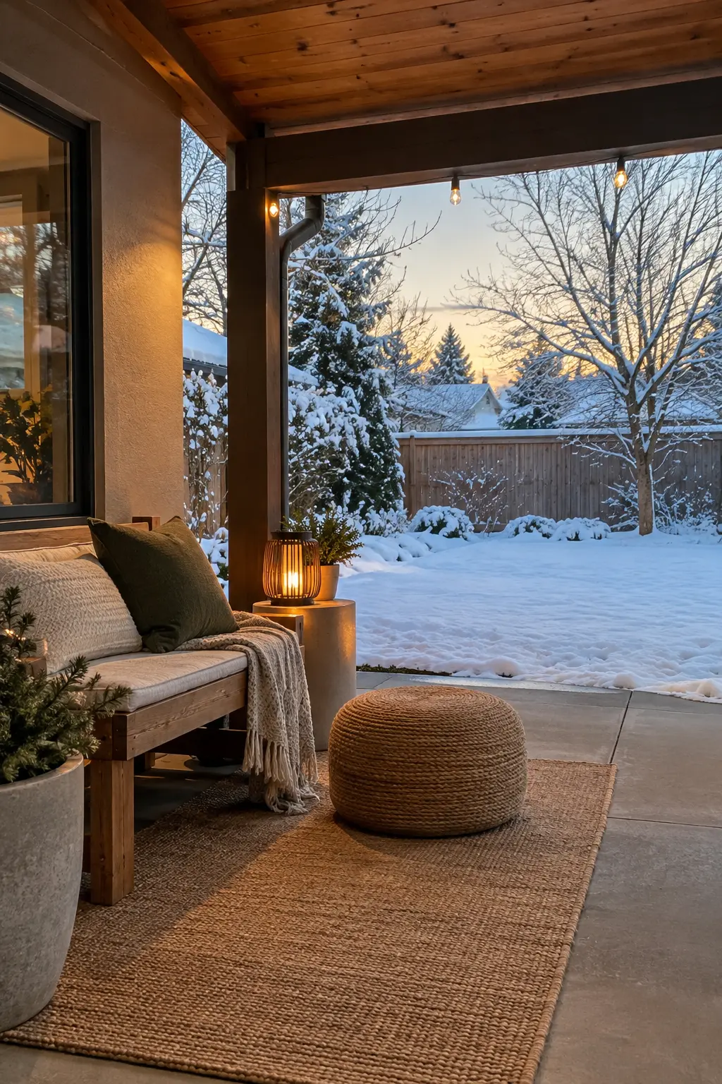 Plan a Small Winter Wellness Corner in a winter backyard