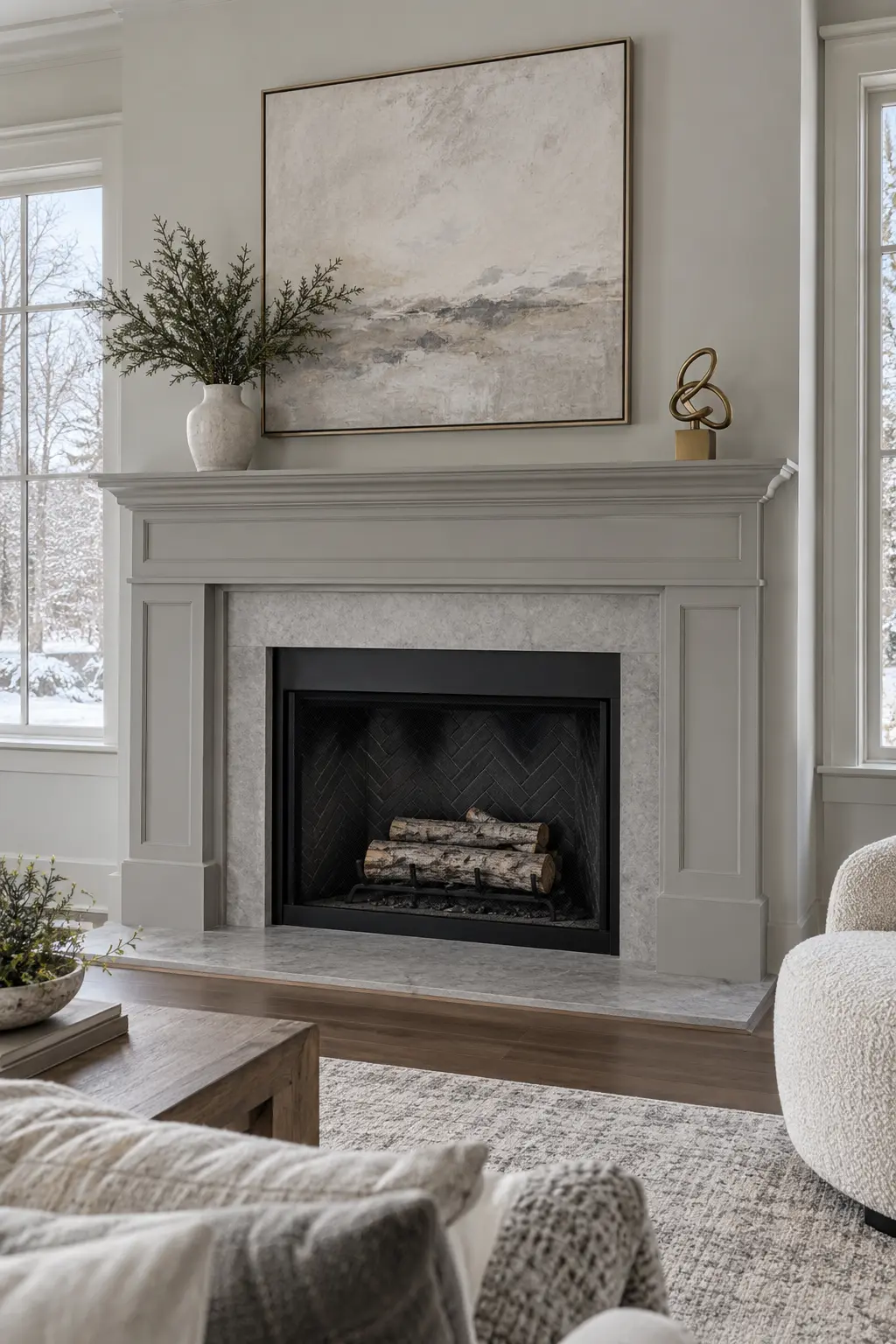 Use One Brass Sculpture winter mantel decorating idea