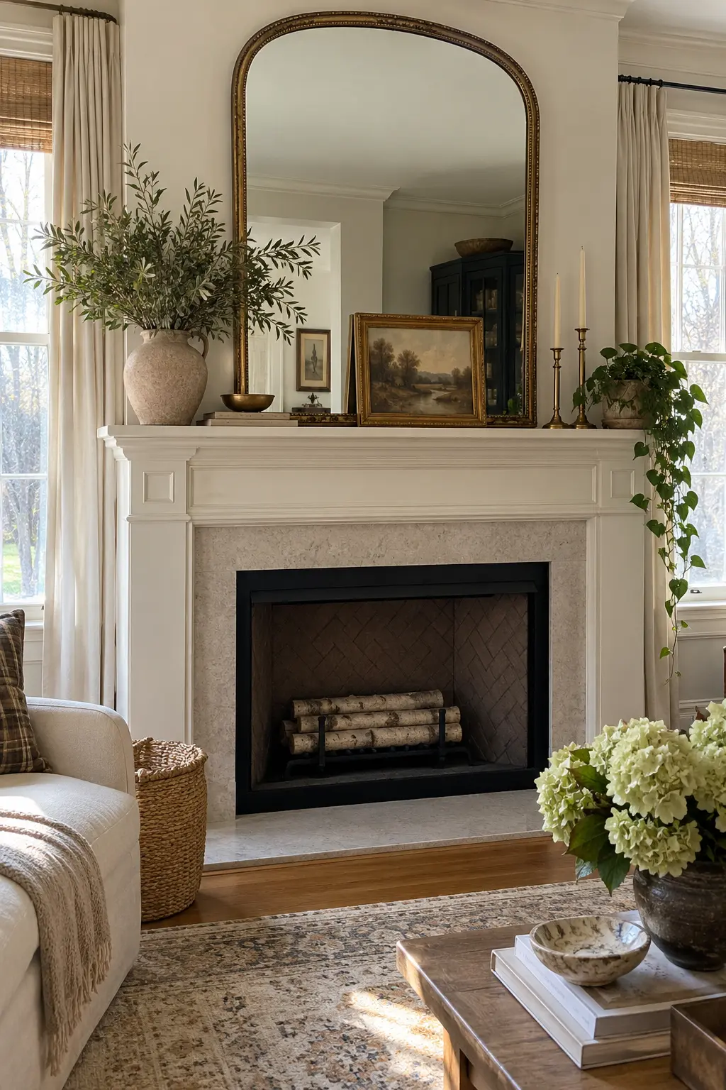 Lean a Small Vintage Frame winter mantel decorating idea
