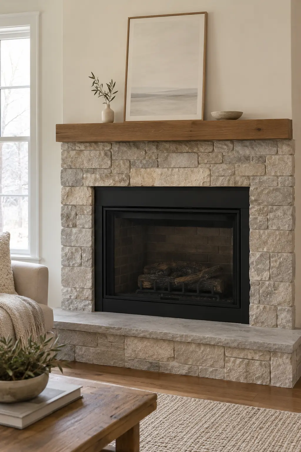 Style a Narrow Mantel Shelf winter mantel decorating idea
