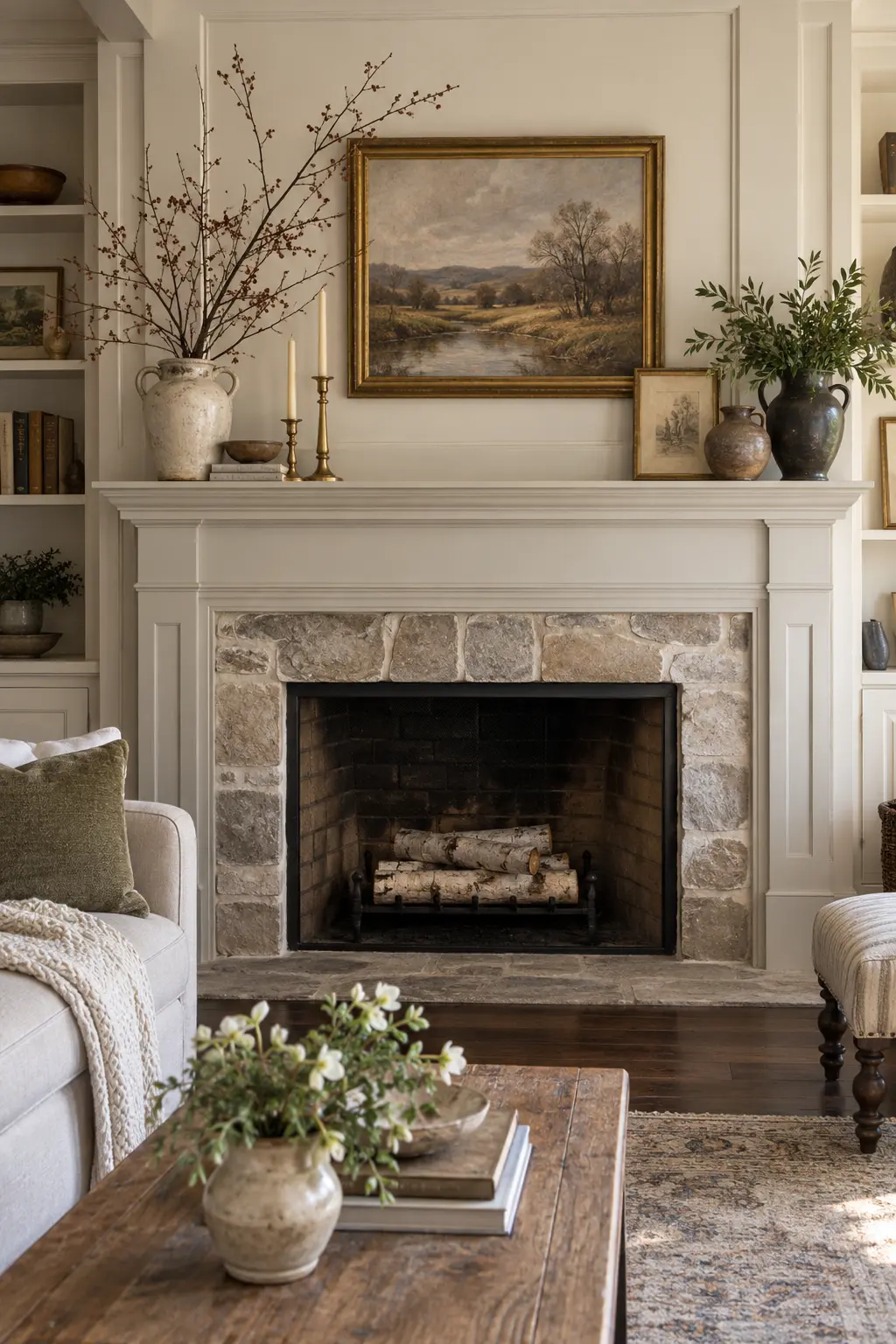Create an English-Country Mantel winter mantel decorating idea