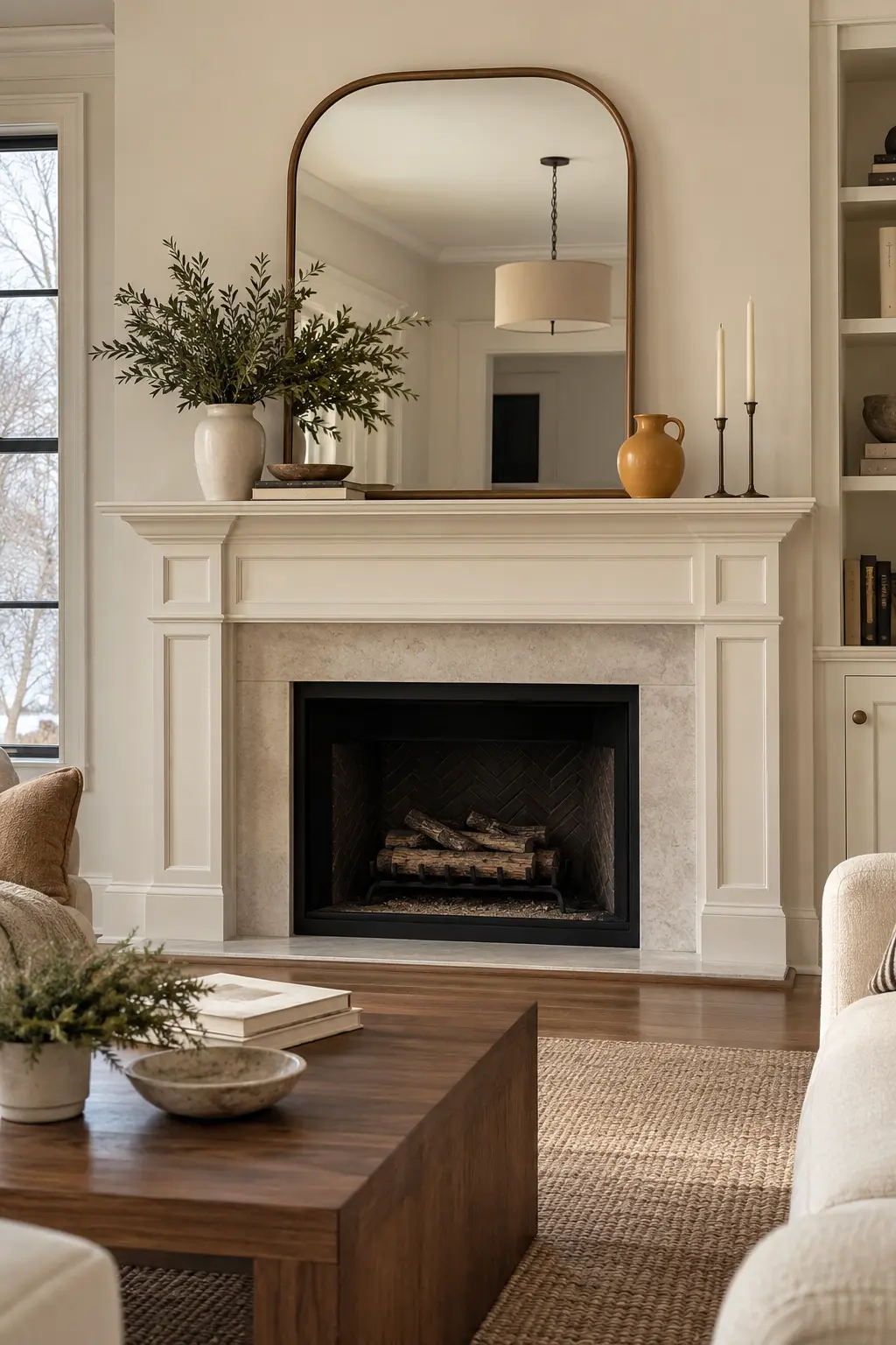 Try Warm Ochre as an Accent winter mantel decorating idea