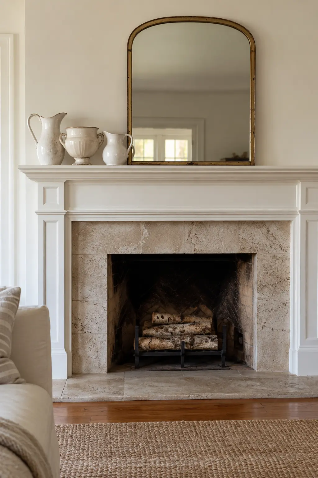 Style a Vintage Ironstone Collection winter mantel decorating idea