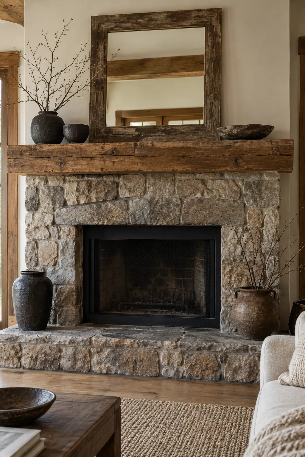 Create a Rustic Cabin Mantel winter mantel decorating idea