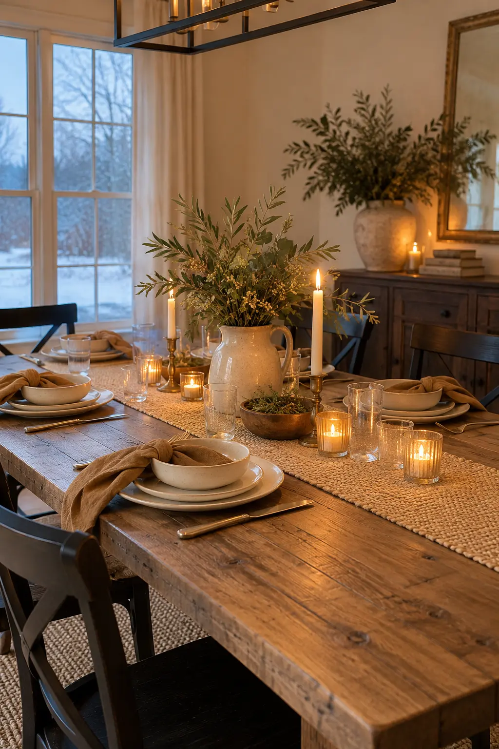 Use Cream and Camel Layers winter tablescape after Christmas