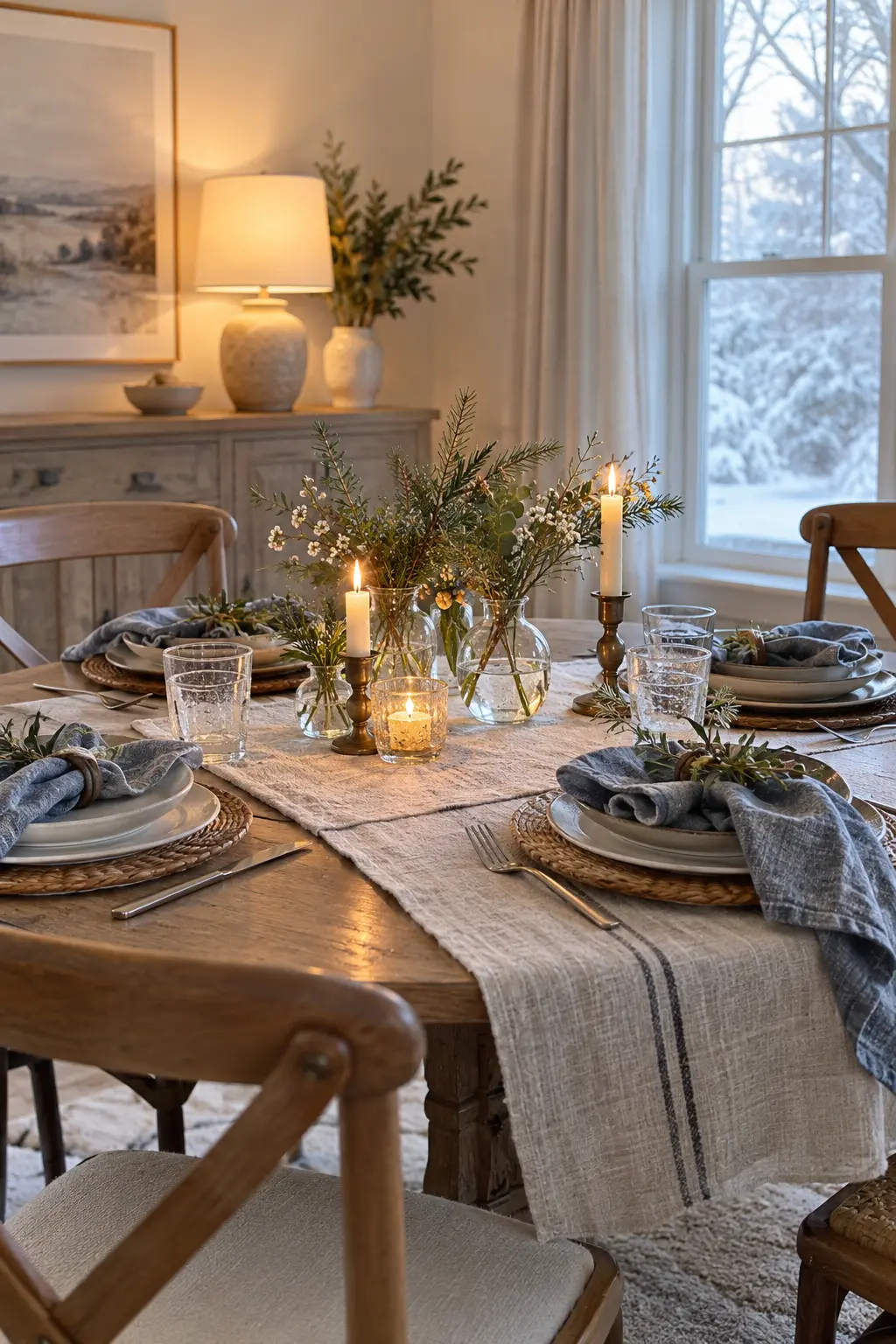 Try Blue-Gray With Clear Glass winter tablescape after Christmas
