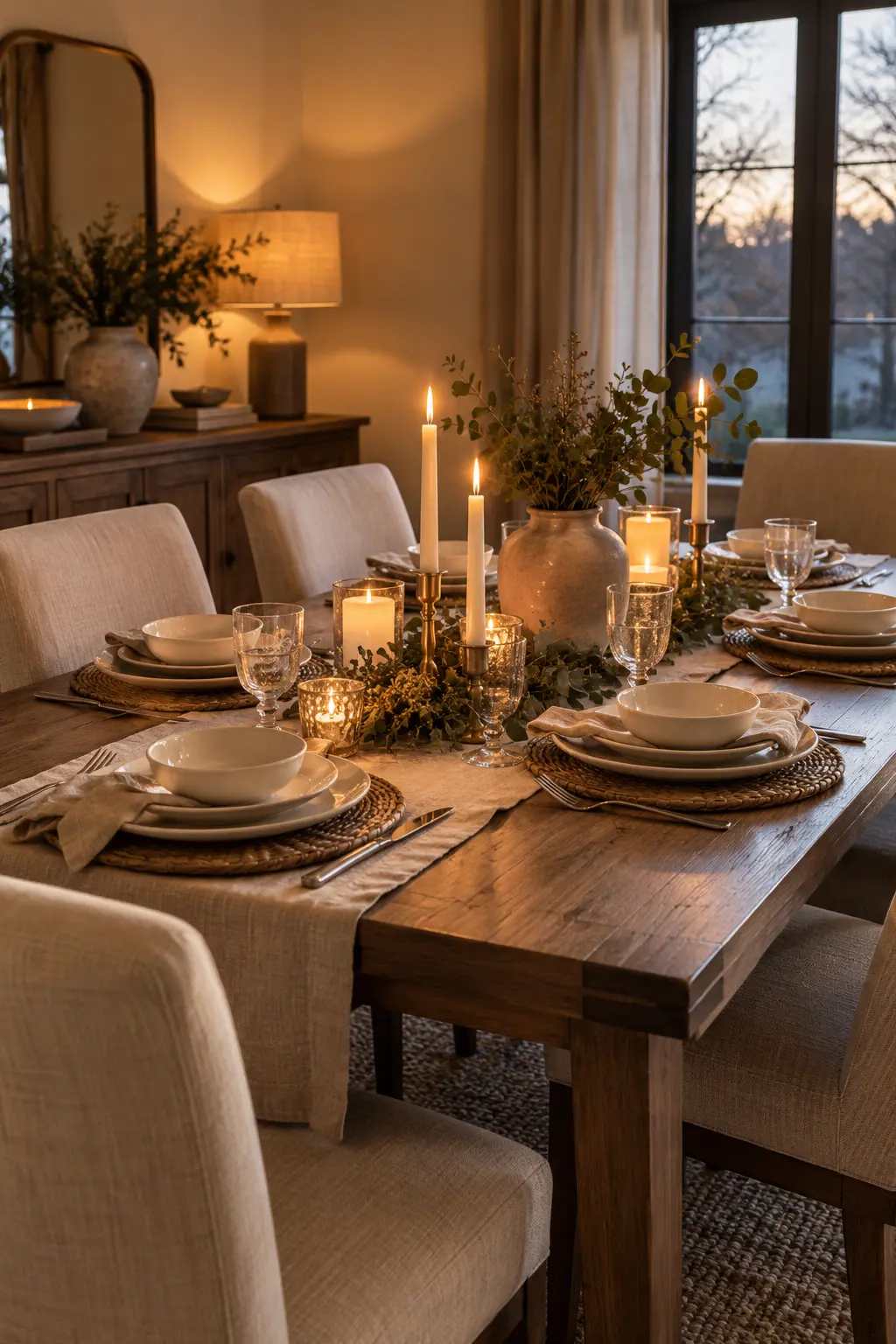 Warm the Table With Mushroom Tones winter tablescape after Christmas