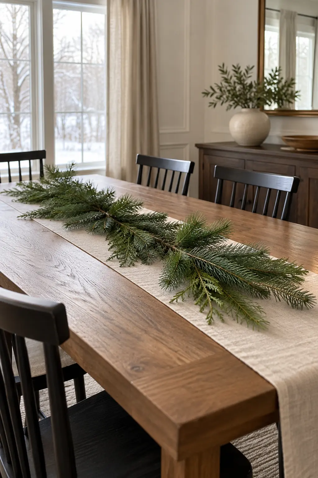 Run Evergreen Cuttings Down the Center winter tablescape after Christmas