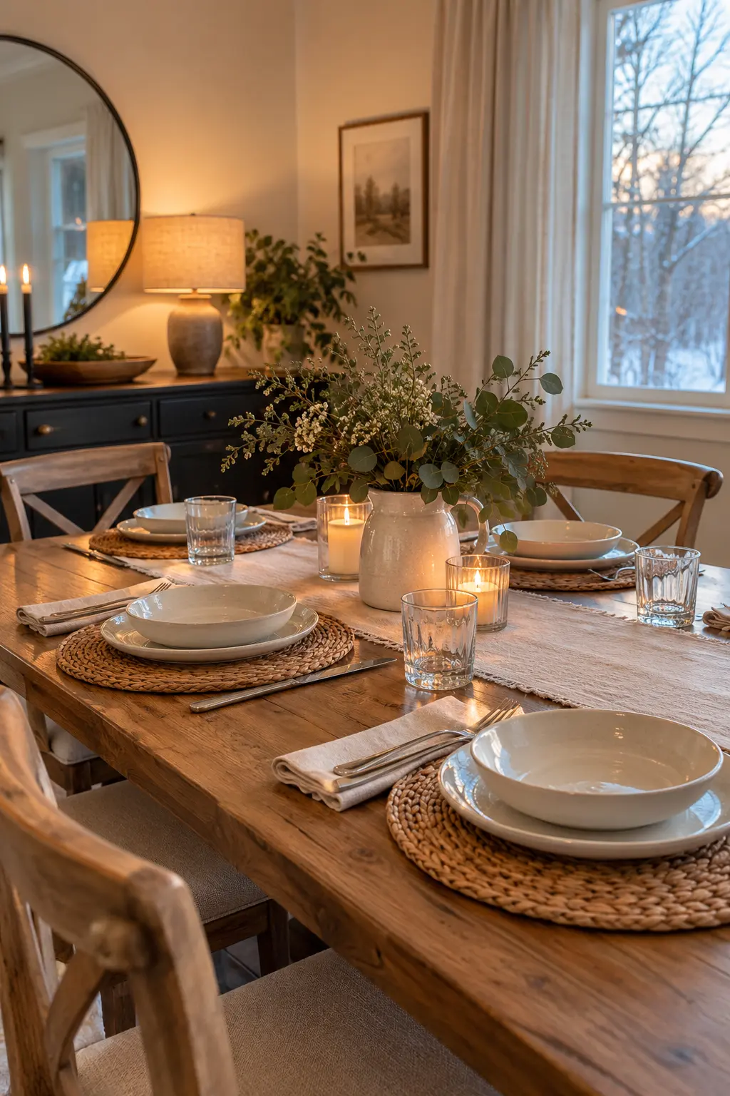 Pair Woven Placemats With Everyday Dishes winter tablescape after Christmas