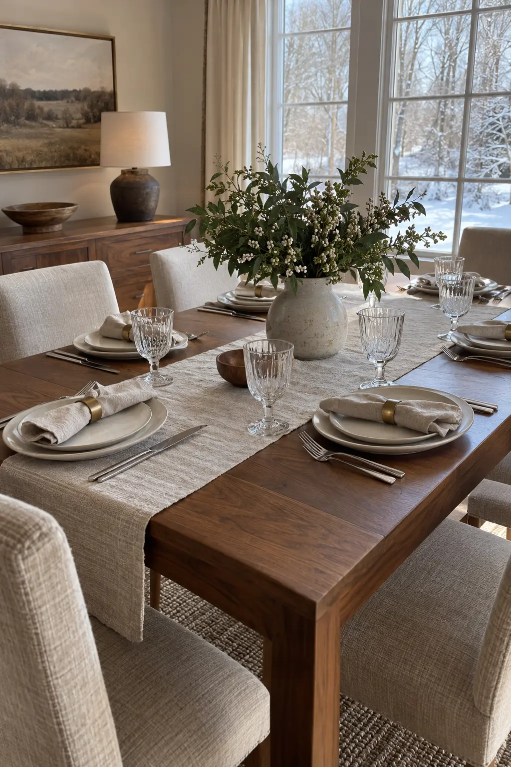 Add One Brass Detail Per Place winter tablescape after Christmas