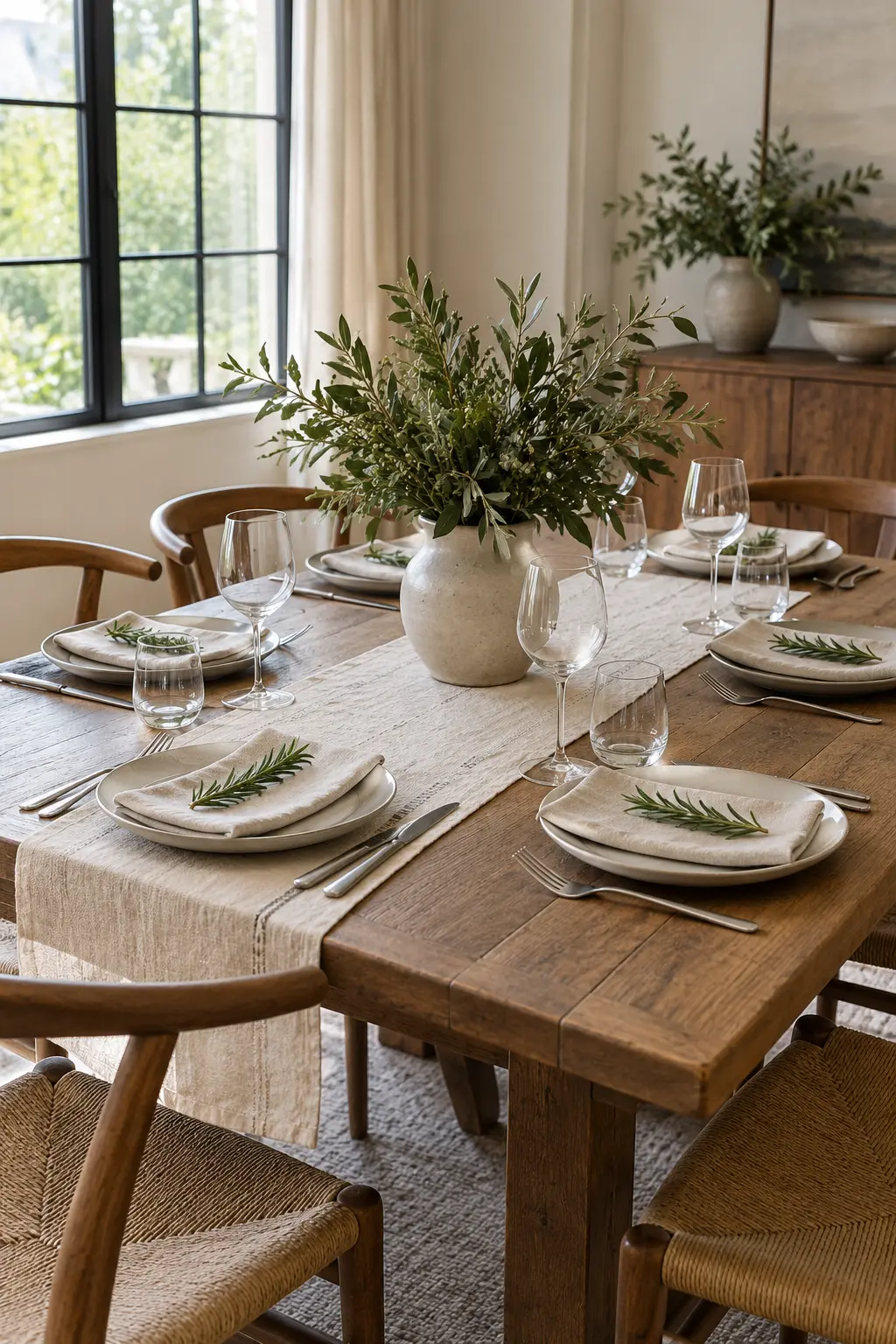 Tuck Rosemary Into Napkins winter tablescape after Christmas