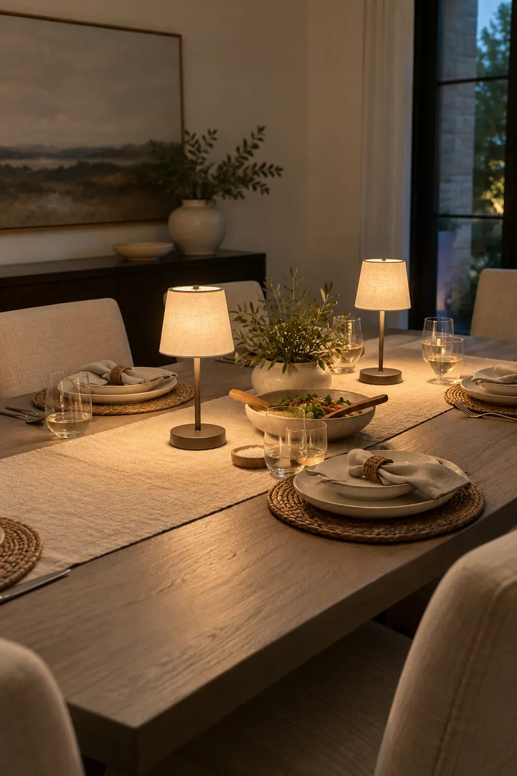 Use Rechargeable Table Lamps winter tablescape after Christmas