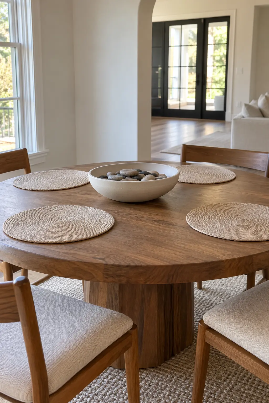 Style a Round Table With One Low Bowl winter tablescape after Christmas