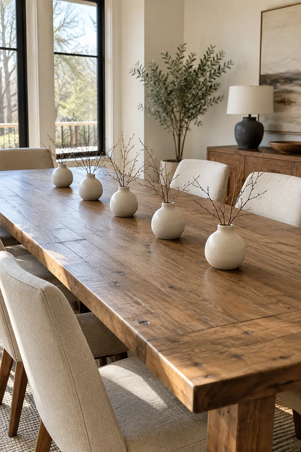 Run Repeated Vessels Down a Long Table winter tablescape after Christmas