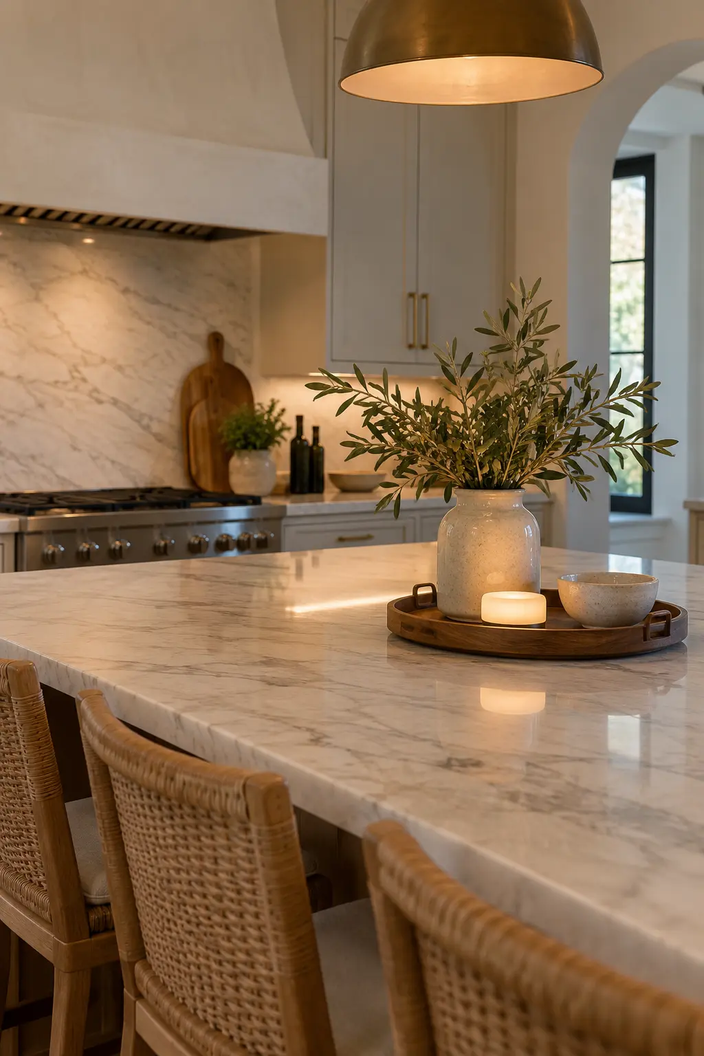 Create a Centerpiece for a Kitchen Island winter tablescape after Christmas