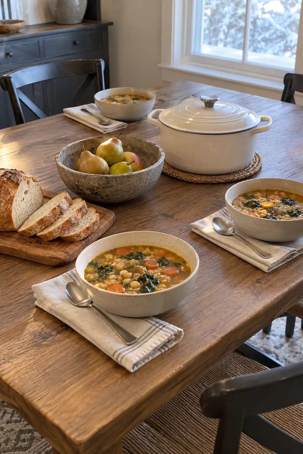 Set a Simple Soup Supper Table winter tablescape after Christmas