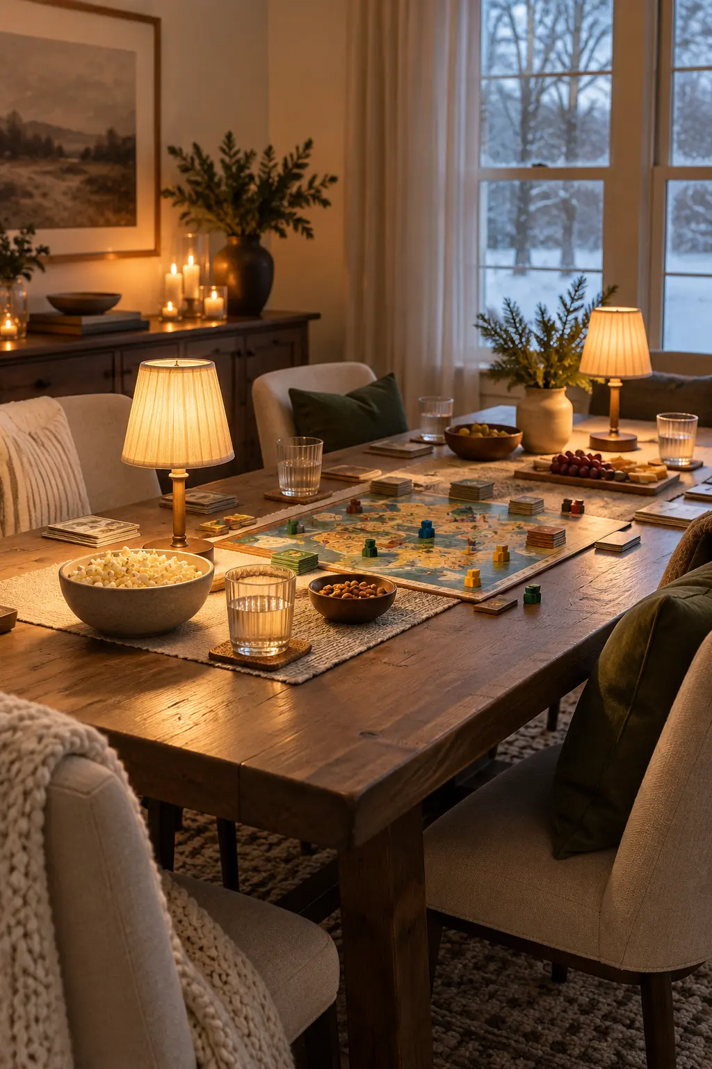 Make a Cozy Game-Night Table winter tablescape after Christmas