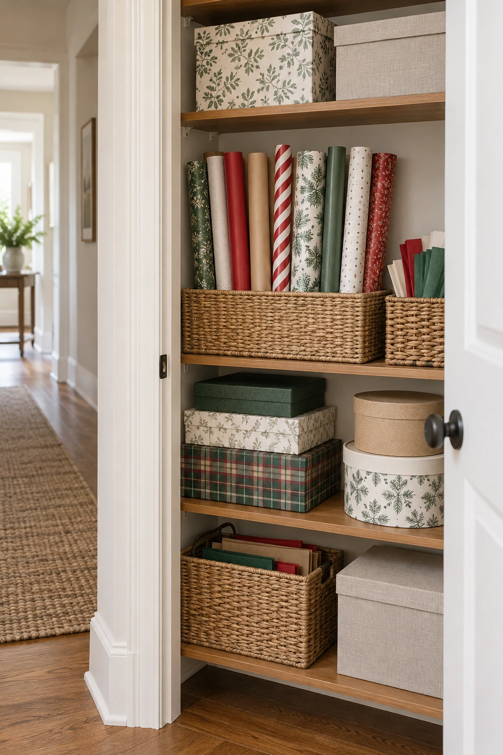 Wrapping paper stored in a dry interior closet away from moisture