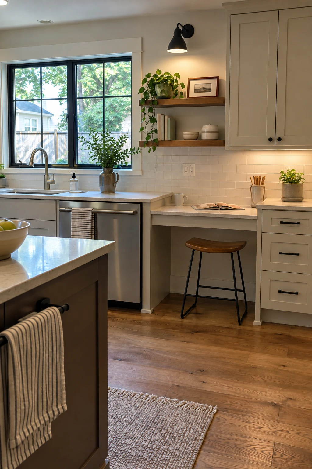 Kitchen with a lowered open-knee prep counter and clear floor space