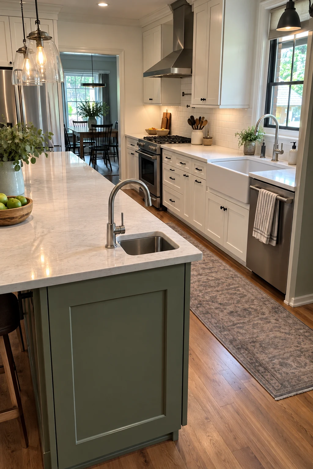 Kitchen island with a compact prep sink and clear landing counter