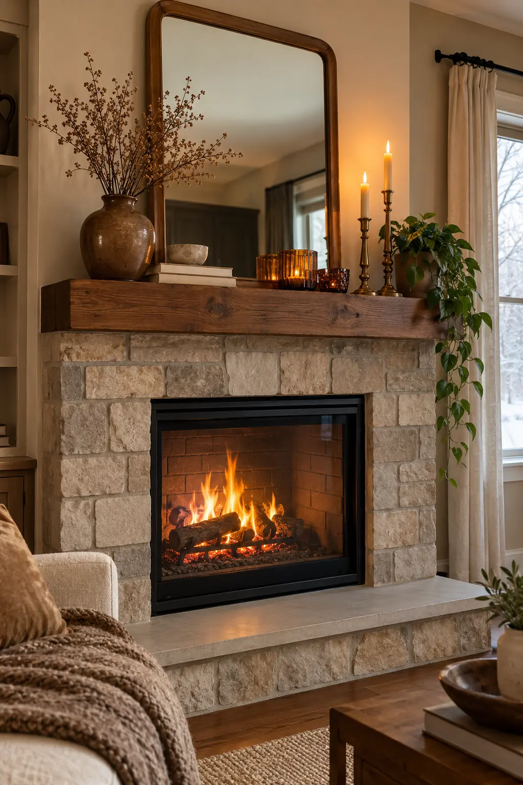 Warm the Mantel With Brown Tones for winter fireplace decor after Christmas