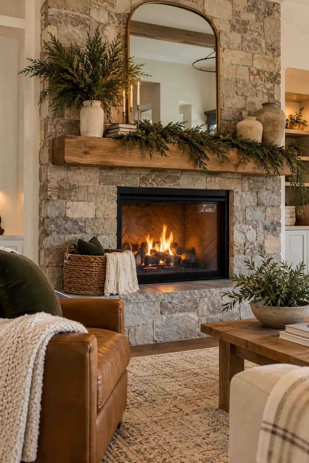 Use Forest Green Without Christmas Red for winter fireplace decor after Christmas