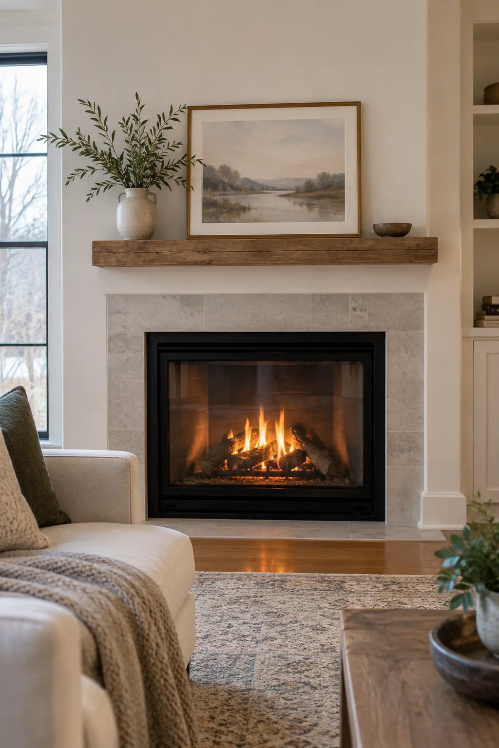 Style a Narrow Mantel With Three Objects for winter fireplace decor after Christmas